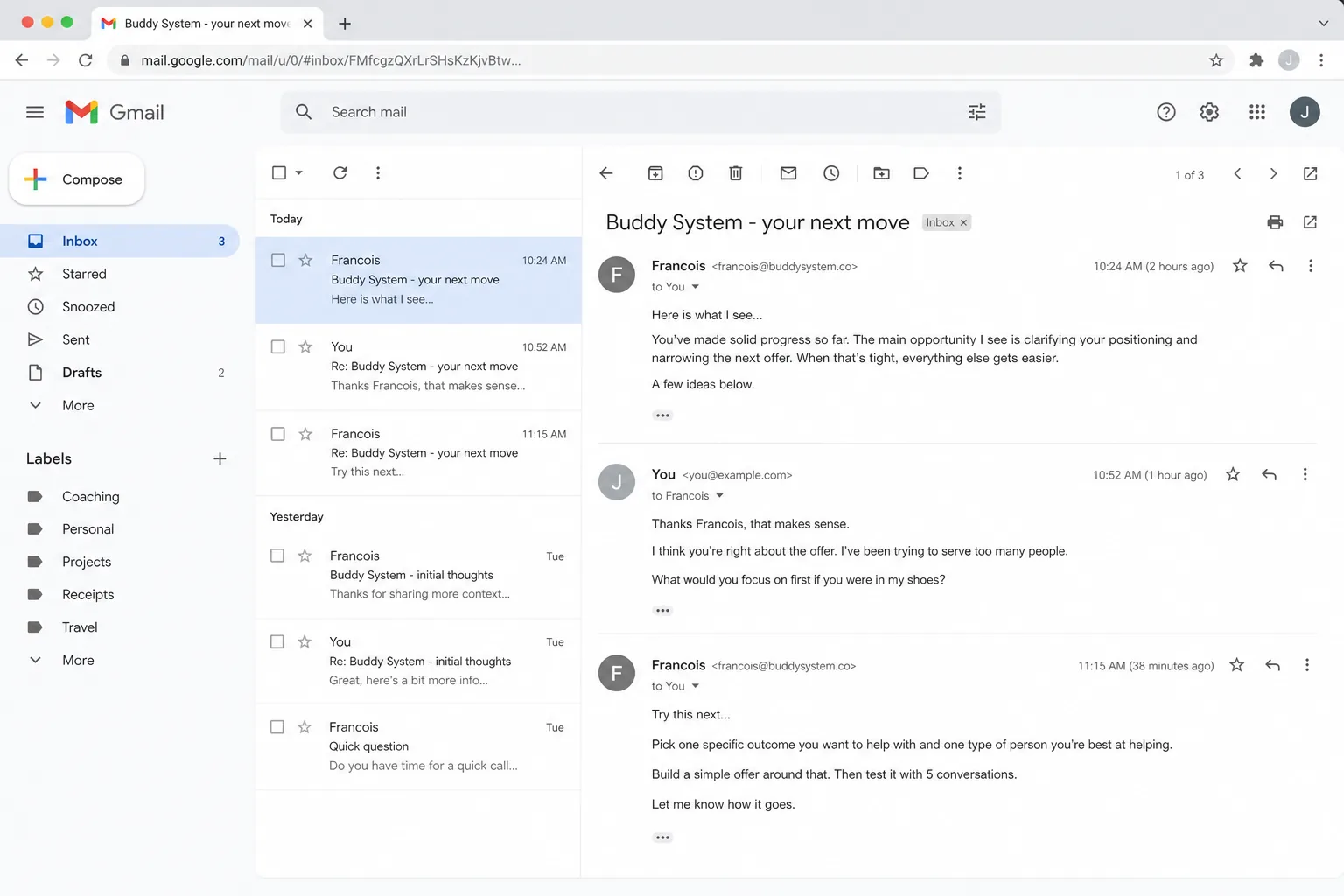Example Buddy System email reply